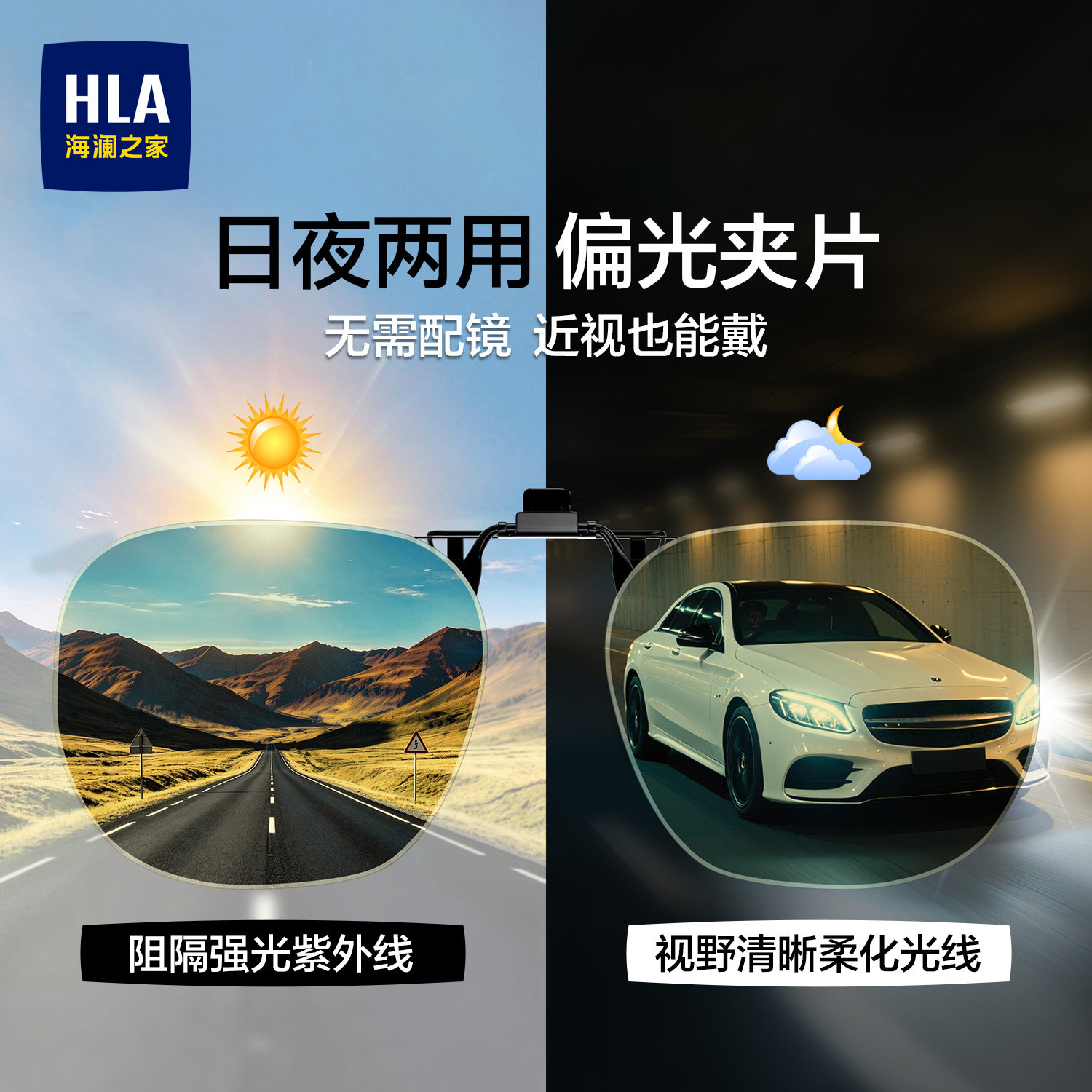 海澜之家日夜两用近视墨镜夹片男夜视变色偏光开车防远光防紫外线