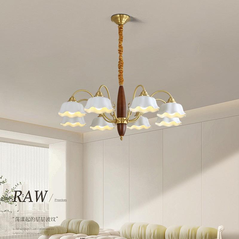 全铜法式复古餐厅吊灯简约美式乡村中古风卧室灯具书房实木陶瓷灯