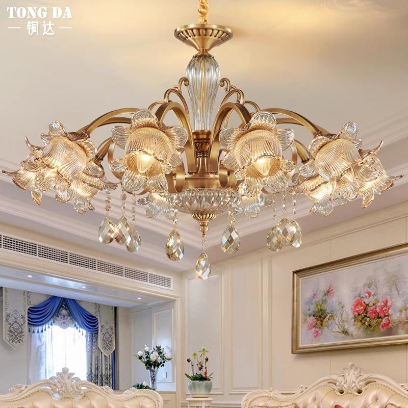 欧式别墅水晶客厅吊灯复式楼大厅餐厅主卧室全铜吊灯酒店房间灯具