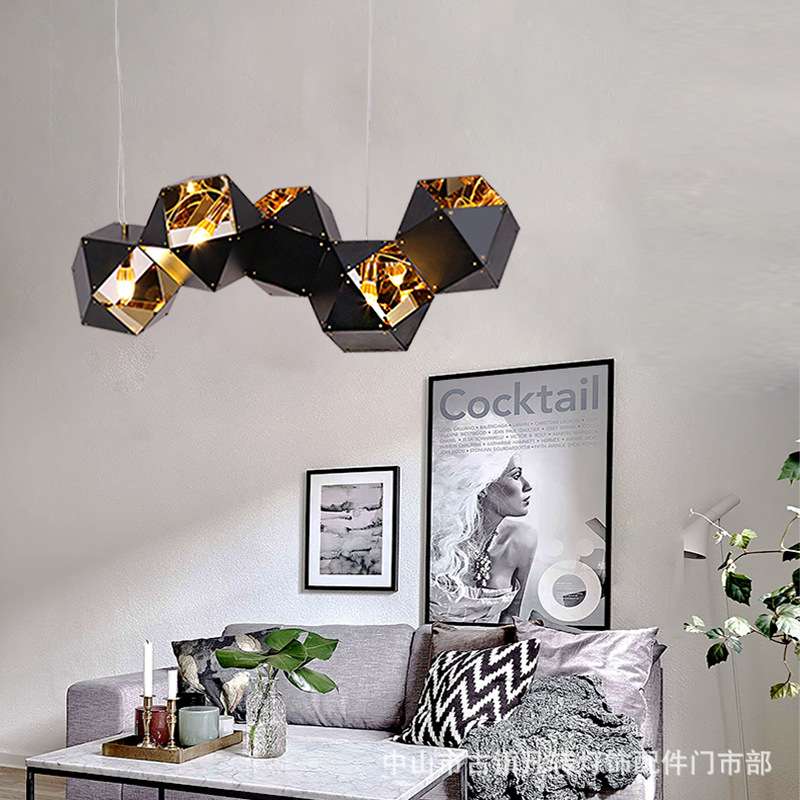 黑色工业风后现代创意多边形不锈钢魔盒酒店吧台餐厅客厅艺术吊灯