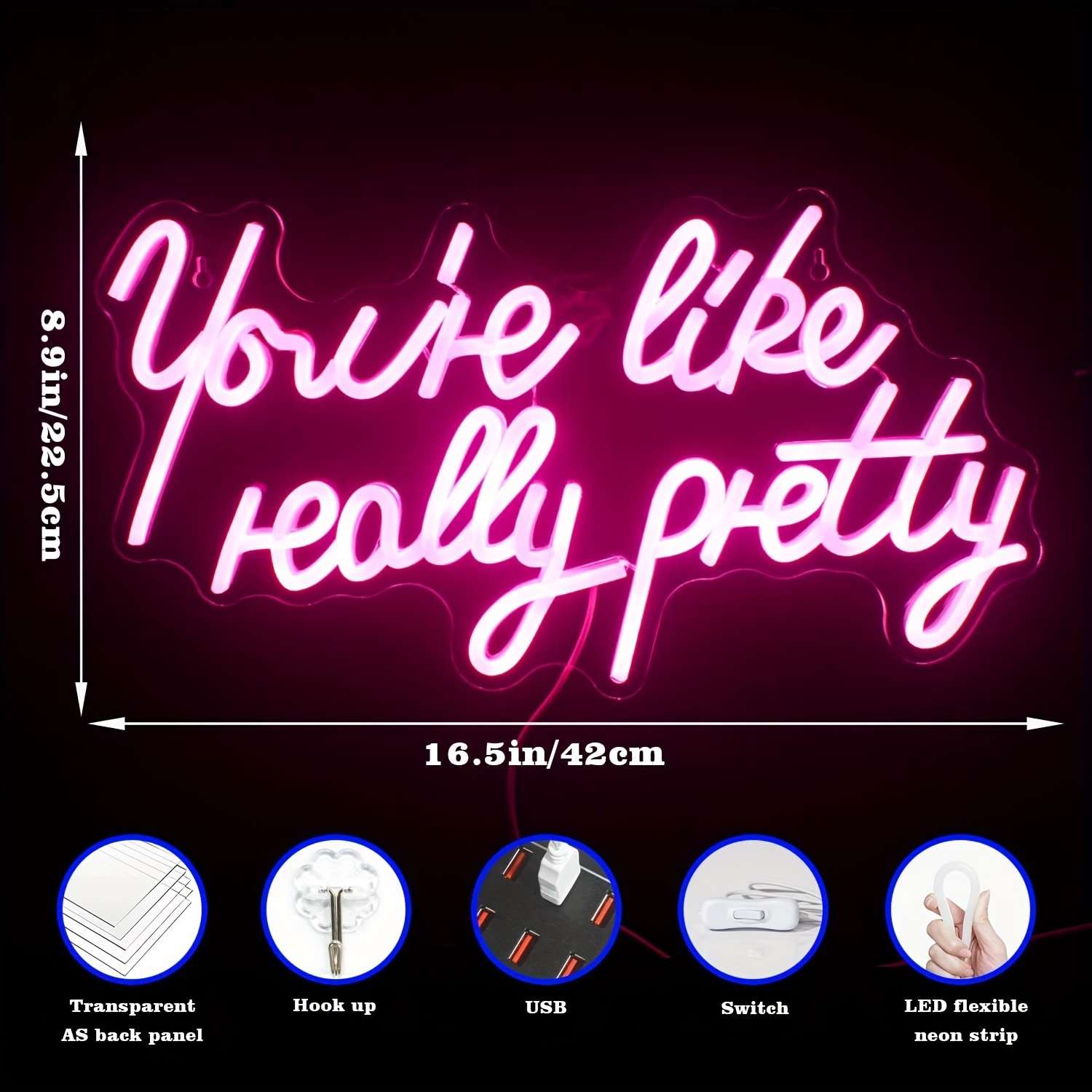 外贸亚马逊LED霓虹灯You're Like Really Pretty墙壁装饰发光字母