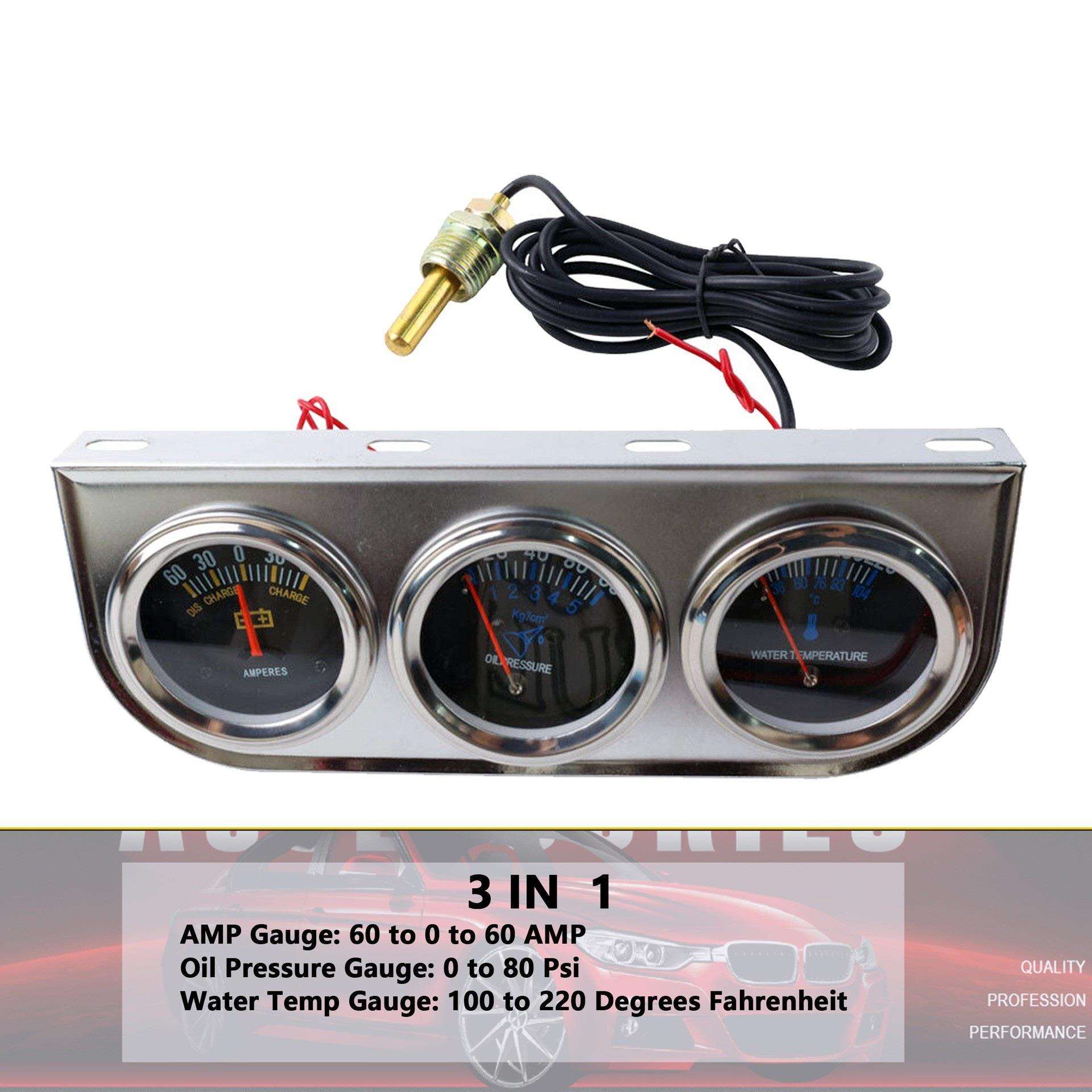 汽车改装仪表三联表52mm水温油压电流表三合一组合仪表12V机械式