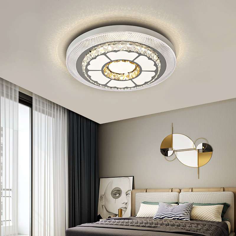 卧室灯智能调光led吸顶灯简约房间水晶灯欧式圆形水晶吸顶灯