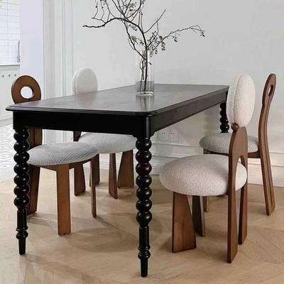 法式复古实木餐桌中古风小户型客厅长桌现代轻奢黑色家用吃饭桌子