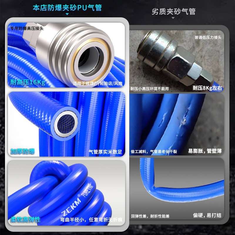 PU夹纱管空压机压缩机气管高压软管气动气泵气鼓充气管防爆8mm 12