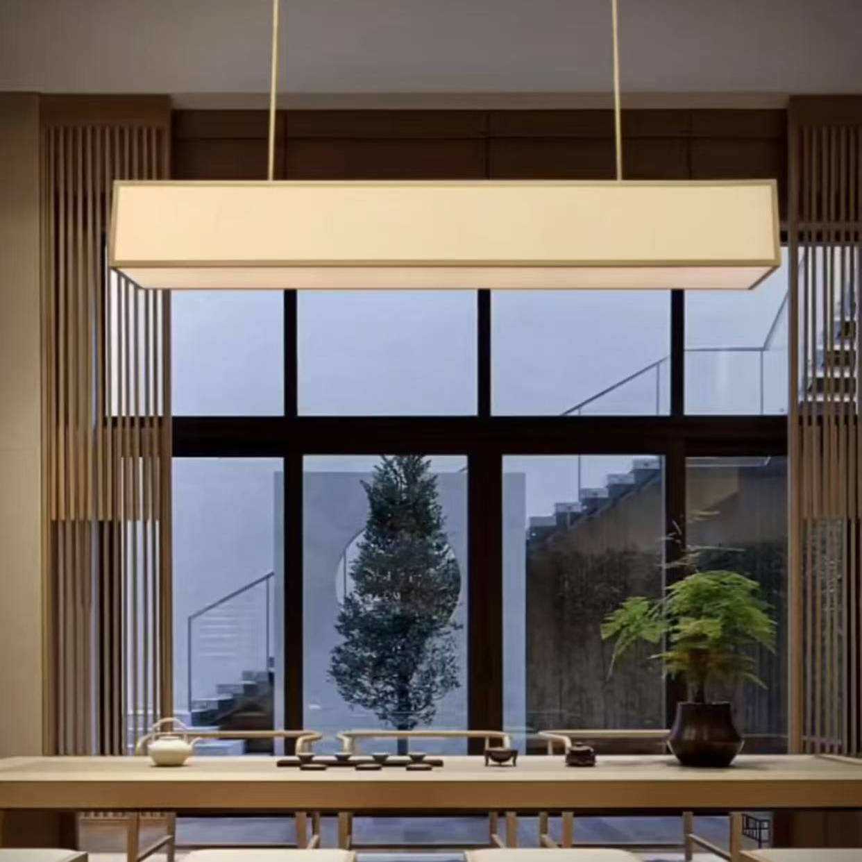 餐厅吊灯长方形铁艺大气布艺仿古酒店客厅灯具茶楼现代新中式