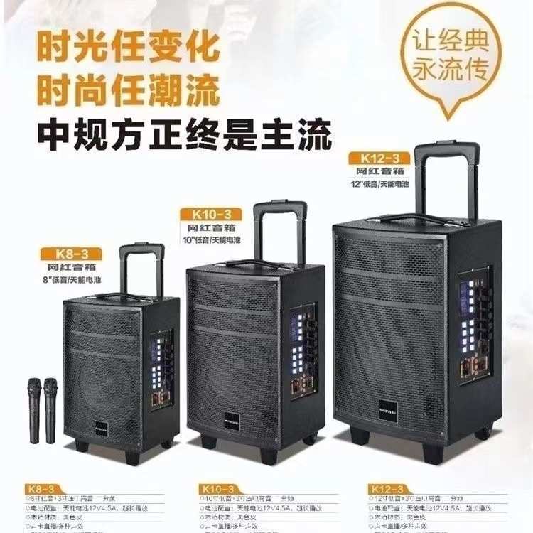 爱华8-10-12寸低音3寸高音双无线麦音响广场舞大音量移动专业跳舞