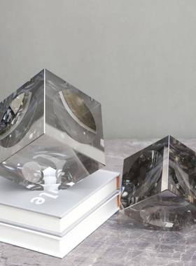现代简约烟灰色凹面水晶样板房售楼部卧室书房餐厅客厅桌面摆件
