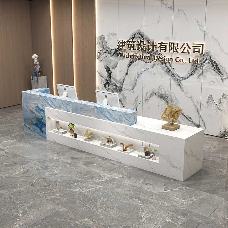 前台大理石岩板公司接待台导诊台咨询台培训机构收银台酒店吧台图片