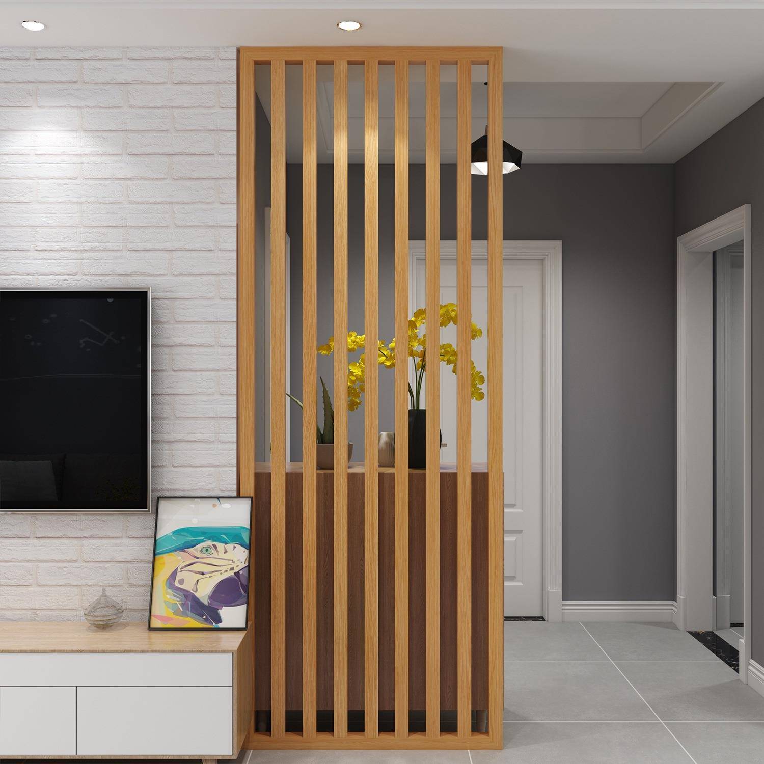 实木入户门屏风木条格栅隔断竖条立柱座屏玄关格栅收纳置物架装饰