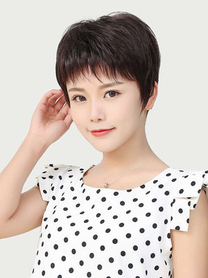 2023新款假发女短发真发全真人发全头套妈妈化疗光头套透气短直发