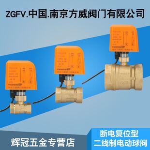 二线带断电复位黄铜电动内螺纹球阀AC220V代替电磁阀常闭开关阀门