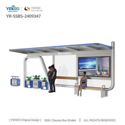 Modern Outdoor Metal Bus Shelter With LED Lightbox