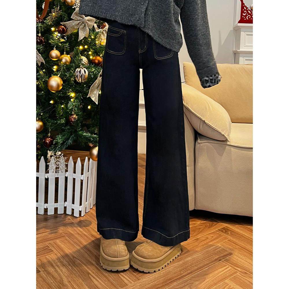 深蓝色牛仔裤女秋冬加绒大码胖mm梨形身材宽松高腰显瘦直筒阔腿裤,女装/女士精品,大码裤装,淘宝优惠券,粉丝福利购,淘宝优惠卷