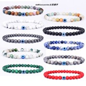 6mm天然石evil eye恶魔之眼手串 孔雀石树脂蓝眼睛串珠弹力绳手链