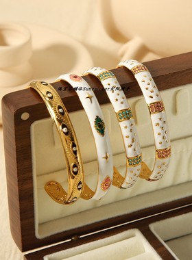 法式复古滴油不锈钢开口手镯