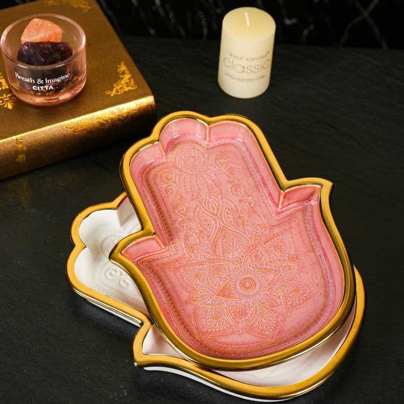 2个Hamsa法蒂玛之手陶瓷托盘