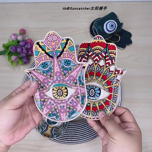 Hamsa法蒂玛之手陶瓷杯垫 土耳其蓝眼睛佛手托盘摆件首饰收纳盘