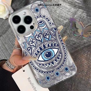 适用iPhone苹果手机壳土耳其蓝眼睛法蒂玛之手印花软壳PhoneCover