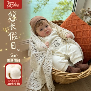 ins风可爱百天周岁40克夹棉保暖满月宝宝衣服婴儿连体春秋加厚