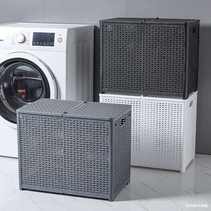 日式脏衣篓带盖分区洗衣可折叠脏衣篮塑料浴室置物脏衣服收纳筐