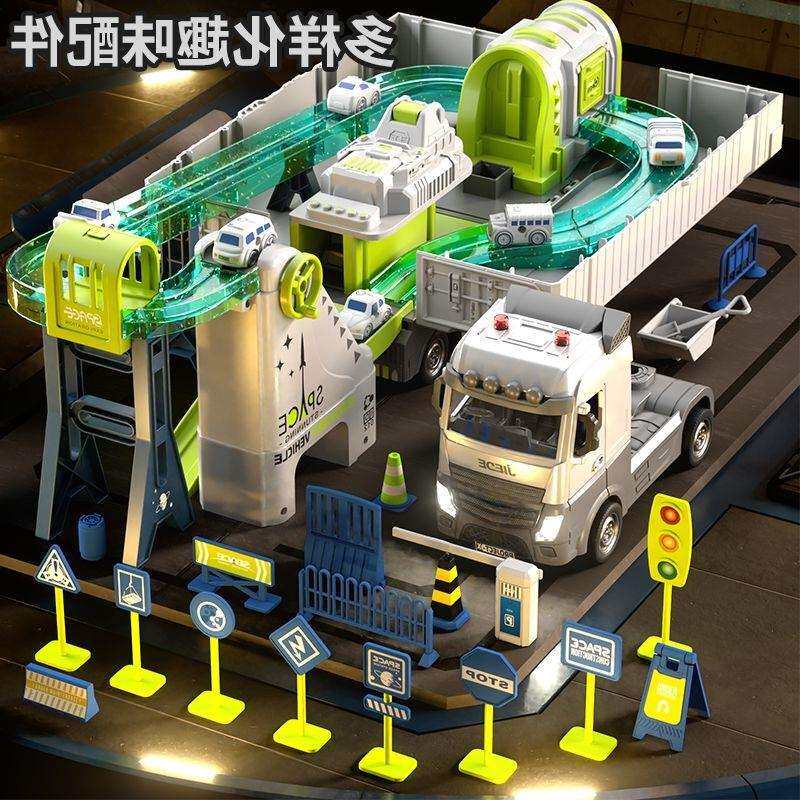 【万人收藏】儿童合金集装箱货柜车吊车可开门爬楼梯轨道工程车玩