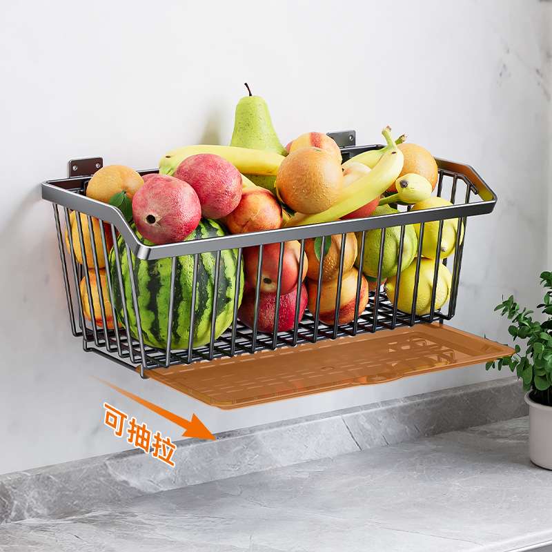 澳利鑫厨房置物架多功能壁挂调味料品收纳304不锈钢墙上蔬菜篮