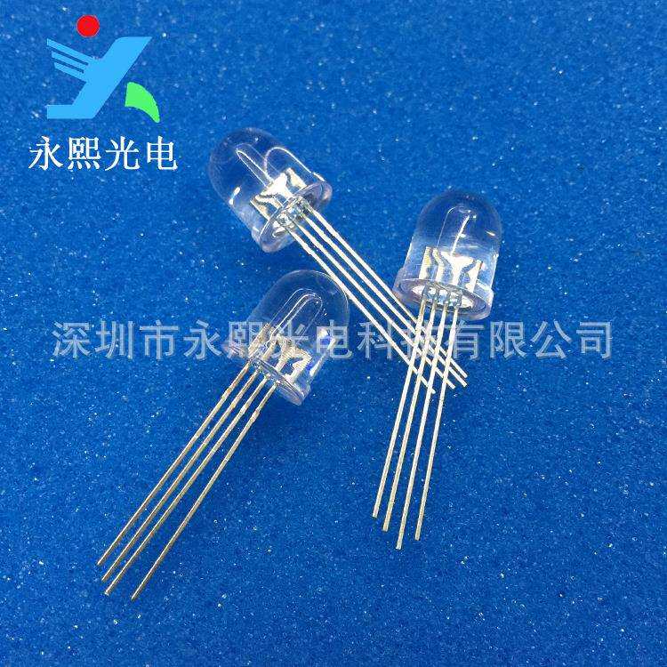 10MM全彩RGB灯珠透明led直插灯珠f10发光二极管共阳灯珠