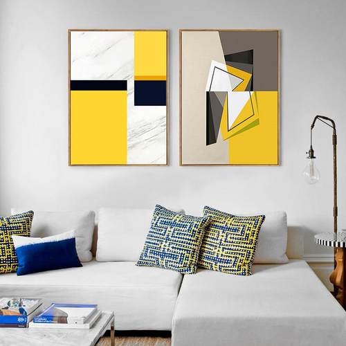 北欧抽象装饰画现代简约客厅沙发壁画卧室餐厅挂画抽象色块有框画