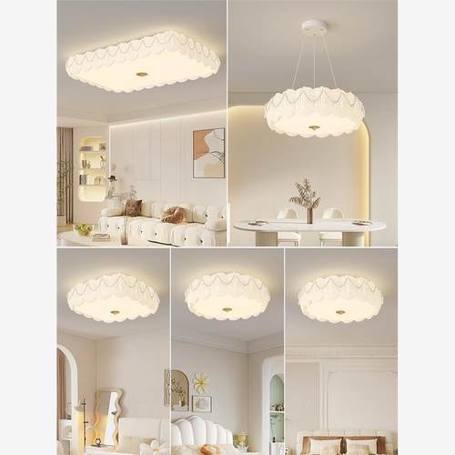 法式奶油风客厅吸顶灯全光谱护眼创意简约现代温馨卧室珍珠羽毛灯