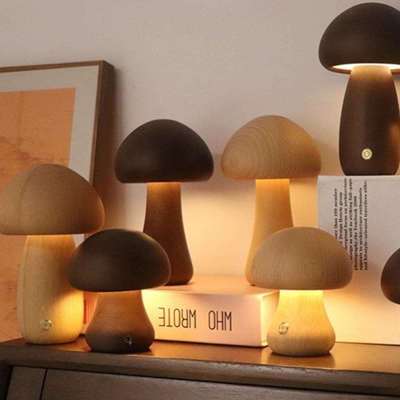 蘑菇木质小夜灯无极调光触摸开关高级木质氛围感床头伴读摆件起夜