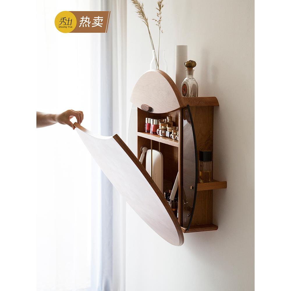 壁挂梳妆台折叠桌小型卧室梳妆柜化妆台小户型实木简约收纳玻璃