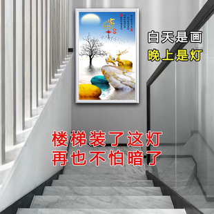 人体感应灯自建房楼梯灯壁画 画灯新中式过道走廊玄关新款简约墙