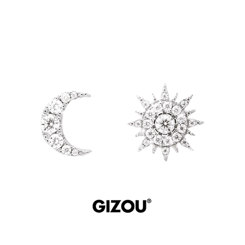 极昼GIZOU朱志鑫同款太阳月亮S925银耳钉男女小众设计感侣耳饰女