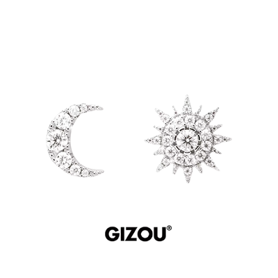 朱志鑫同款银太阳月亮纯银耳钉