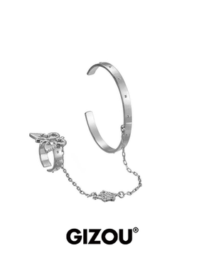 蝴蝶链条925银手镯男开口戒指