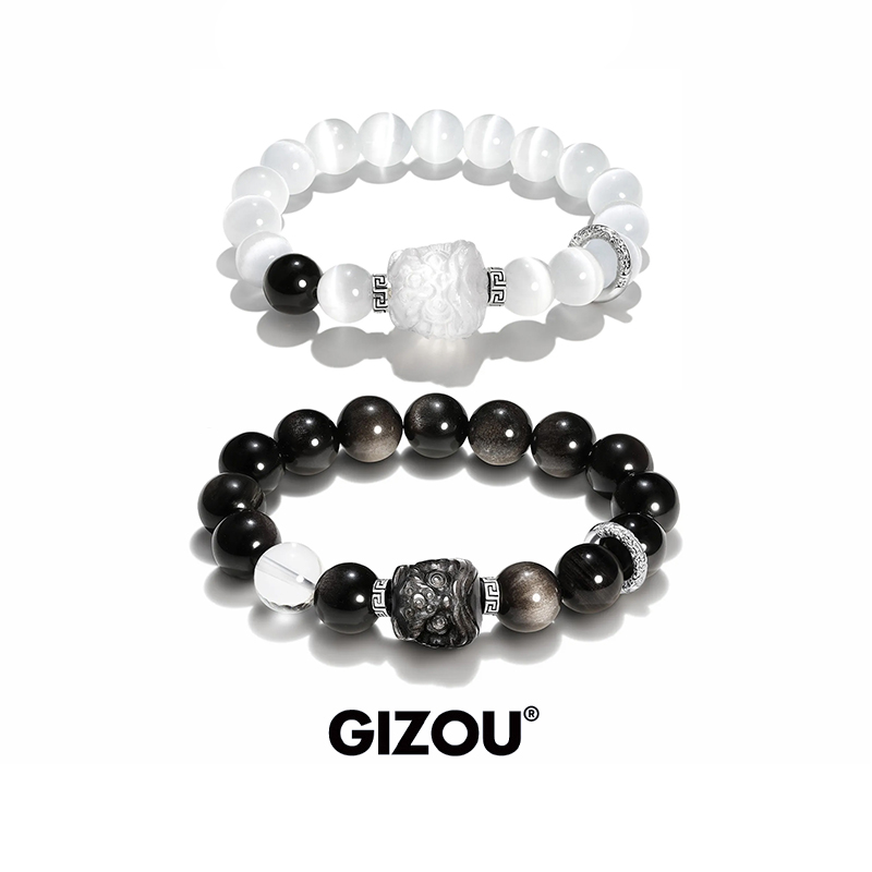 极昼GIZOU足银手链时来运转醒狮情侣手串男女士新中式国潮情人节
