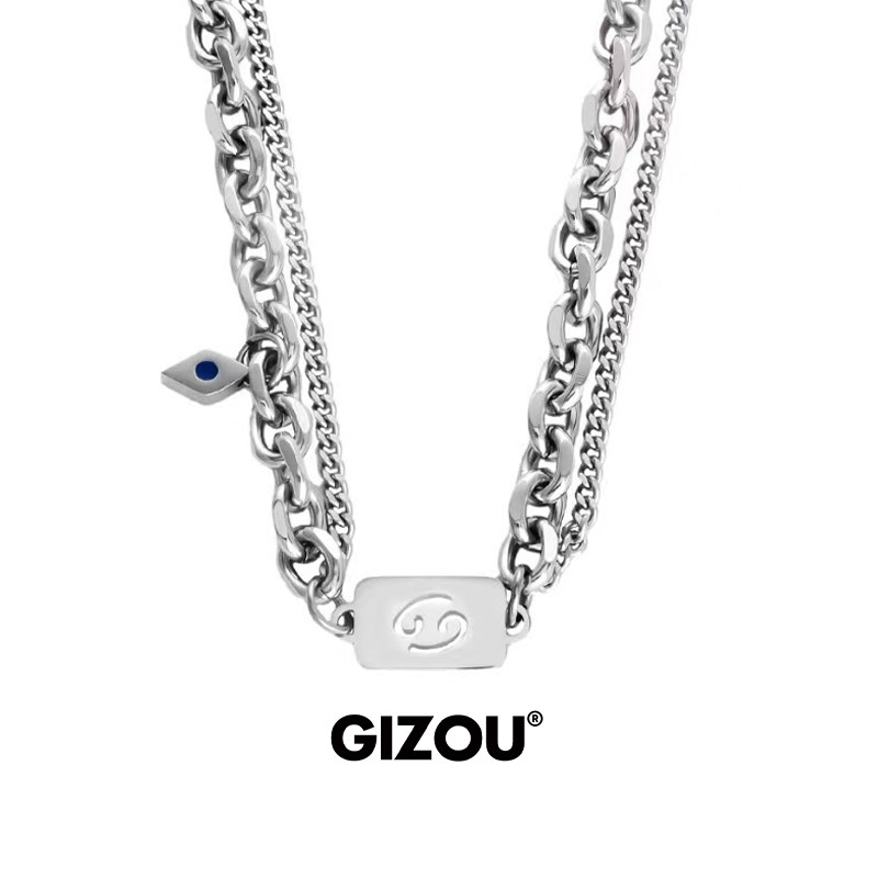 GIZOU双层叠戴项链男款潮流十二星座锁骨链小众设计高级感卫衣链