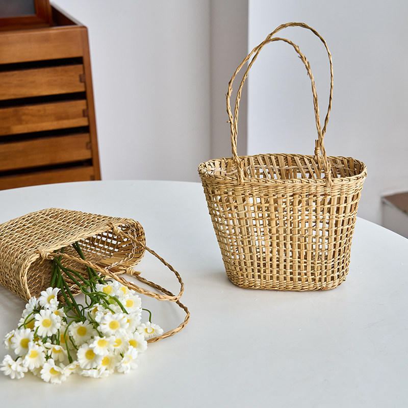 ins田园篮子手工草编收纳筐拍照道具桌面收纳小雏菊花篮装饰摆件,家居饰品,装饰摆件,淘宝优惠券,粉丝福利购,淘宝优惠卷