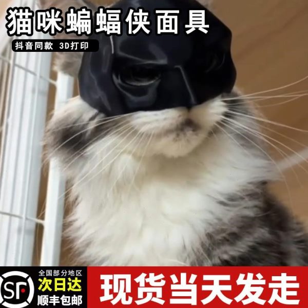 网红3d打印猫咪蝙蝠侠面具狗狗搞笑头套小狗猫猫头饰创意宠物面罩