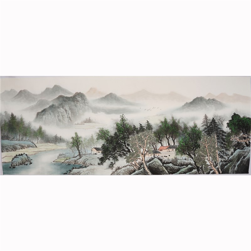 小六尺淡彩山水画中式客厅装饰画纯手绘国画宣纸字画无款画0013