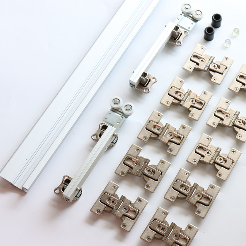 衣柜无下轨折叠门轨道衣帽间过道门推拉木质移门吊门滑轮五金配件