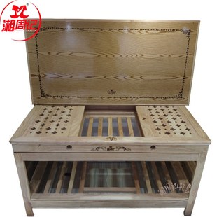 家用湘周记实木烤火架长方形客厅简易多功能烘衣折叠取暖桌茶几桌