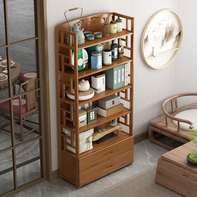 客厅博古架置物架实木新中式茶具架茶室装饰品摆件茶水展示储物柜