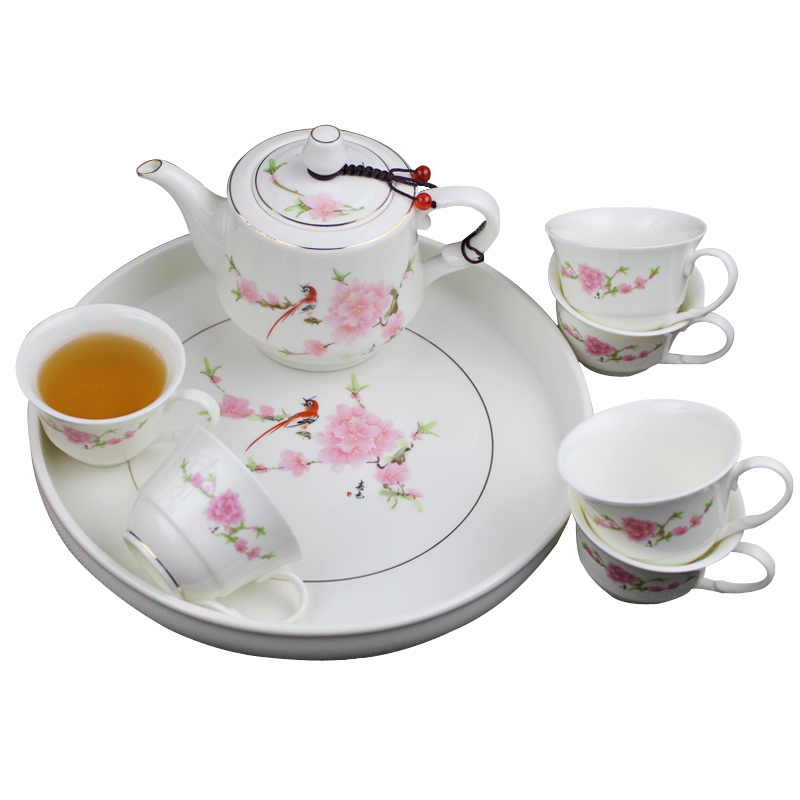 陶瓷有耳杯功夫茶具套装家用简约茶壶过滤网带把防烫茶杯干泡茶盘