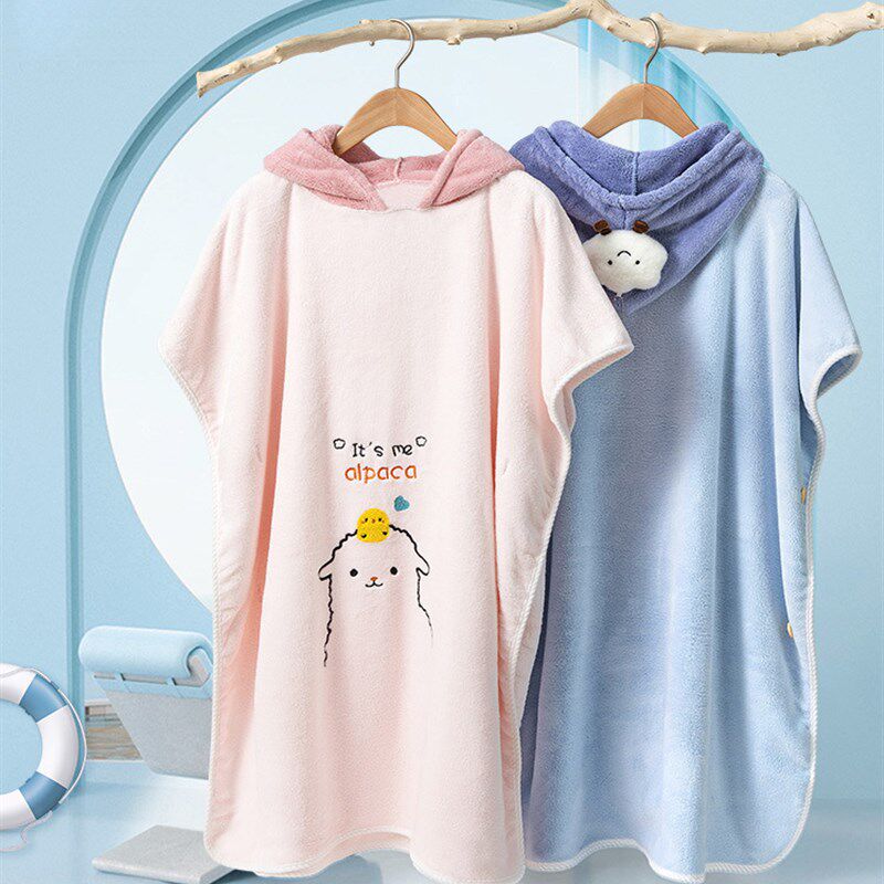 OF9D儿童浴巾可穿斗篷游泳浴袍带帽夏季男大童专用女孩吸水速干不