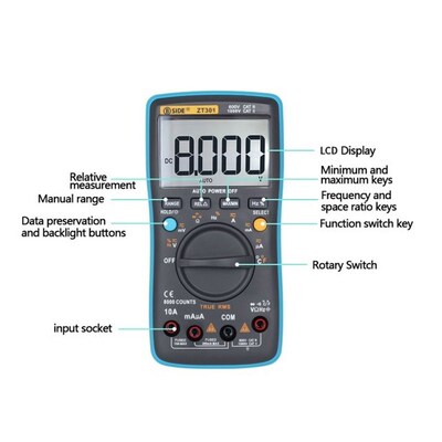 Digital Multimeter AC DC Voltage Current 8N000 Counts Portab