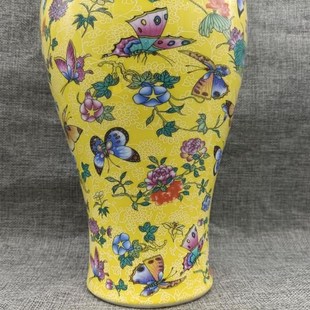 粉彩黄釉万花暗刻鱼尾瓶大清雍正款老货仿古瓷器古V玩捡漏收藏摆