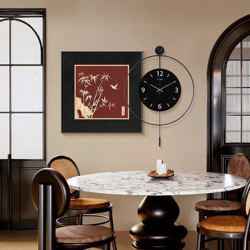 饭厅挂画新c款高端美拉德复古风餐厅装饰画静音钟表法式中古客厅,家居饰品,现代装饰画,淘宝优惠券,粉丝福利购,淘宝优惠卷