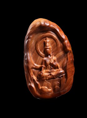 天然崖柏木实木雕刻无相观u音小摆件保佑挂件饰品文玩手把件送礼